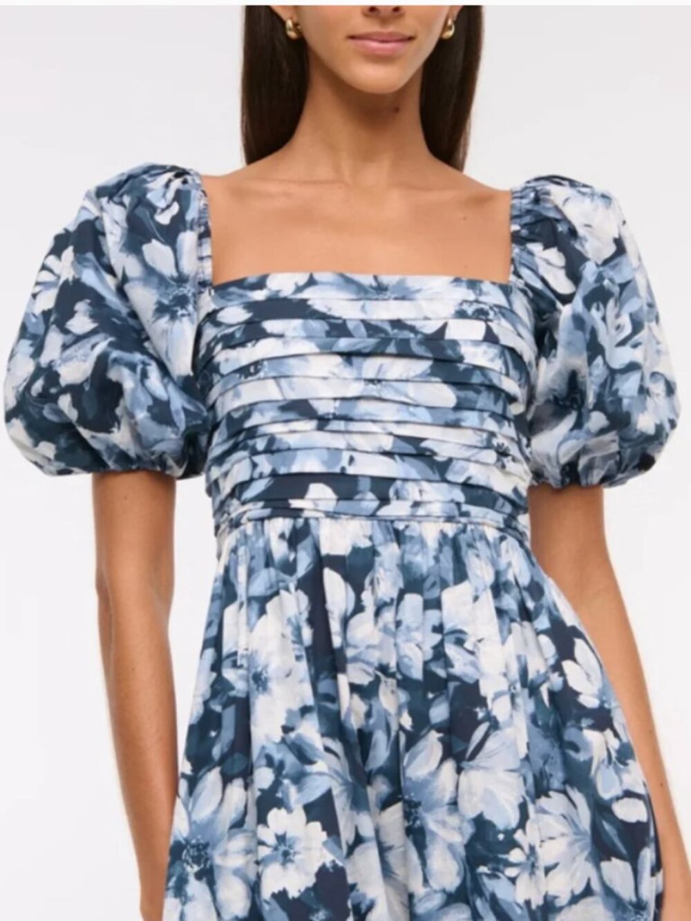 NWT Abercrombie & Fitch Emerson Midi Dress Puff Sleeve Blue Floral XS Petite - Picture 2 of 16